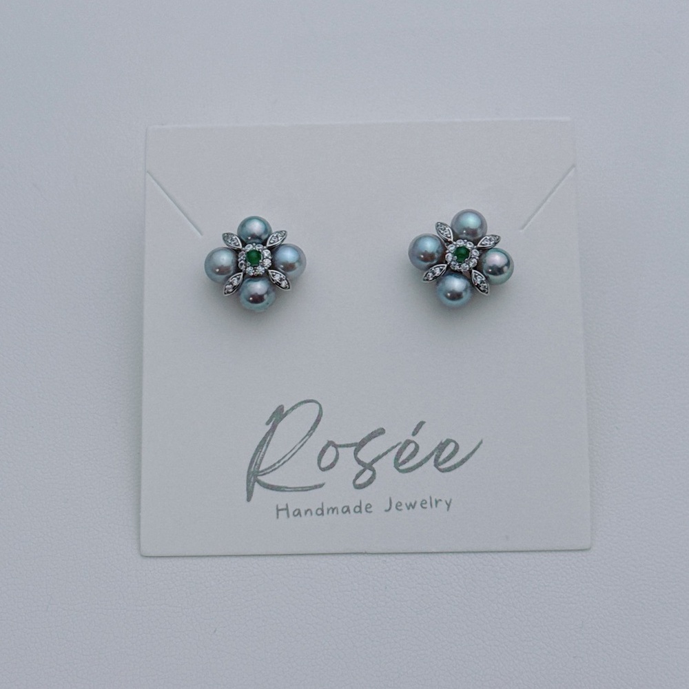 E271 Handmade S925 Akoya Sea Pearl Clover Studs Earrings Elegant Jewelry Gift